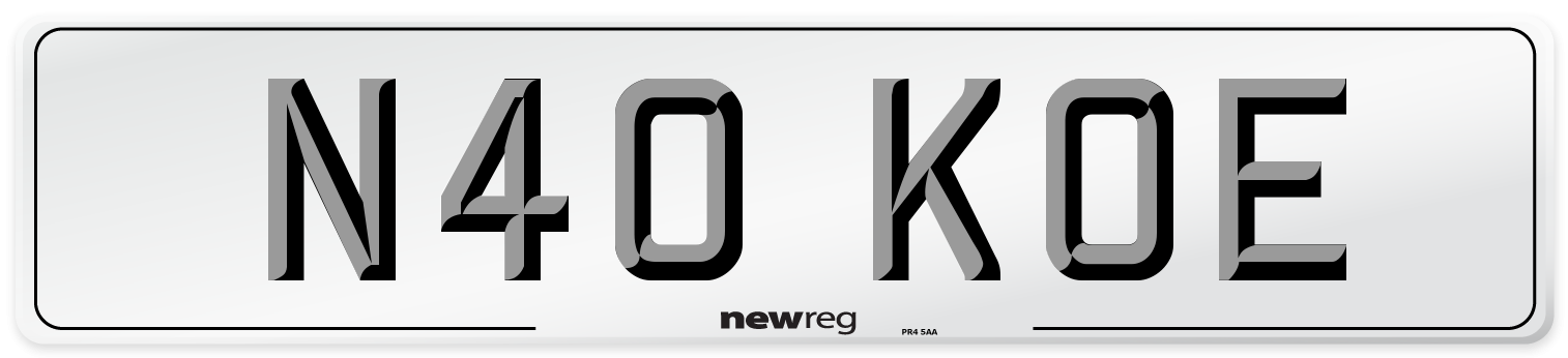 N40 KOE Number Plate from New Reg